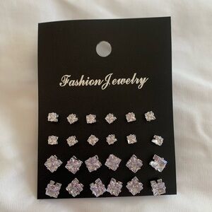 Fashion Jewelry Silver Stud Earrings Set 12 Pairs
